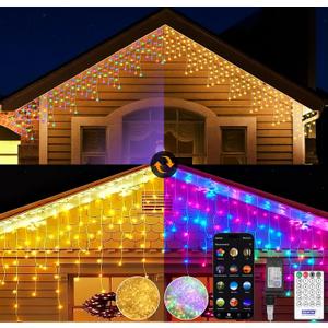 LED Icicle Lights for Outdoor Christmas Decorations,98Ft 1200 LEDs Color Changing Christmas Fairy Light,APP & Remote Control,8 Lighting Modes,Plug in RGB hanging Curtain Light for Xmas Party Wedding