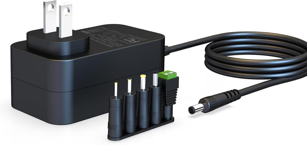 24V 1A DC Power Supply Cord 100-240V AC to DC 24 Volts with 5 Tips,for LED Strip Light CCTV Camera Bluetooth Speaker Nail Lamp Air Cleaner Massage Gun Mini Printer