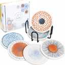 AD Set of 6 Coasters for Drinks Absorbing Round Ceramic Stone Coaster with Cork Base Tabletop Protection Mat for Mugs and Cups,Office,Kitchen (Colorful with Holder)