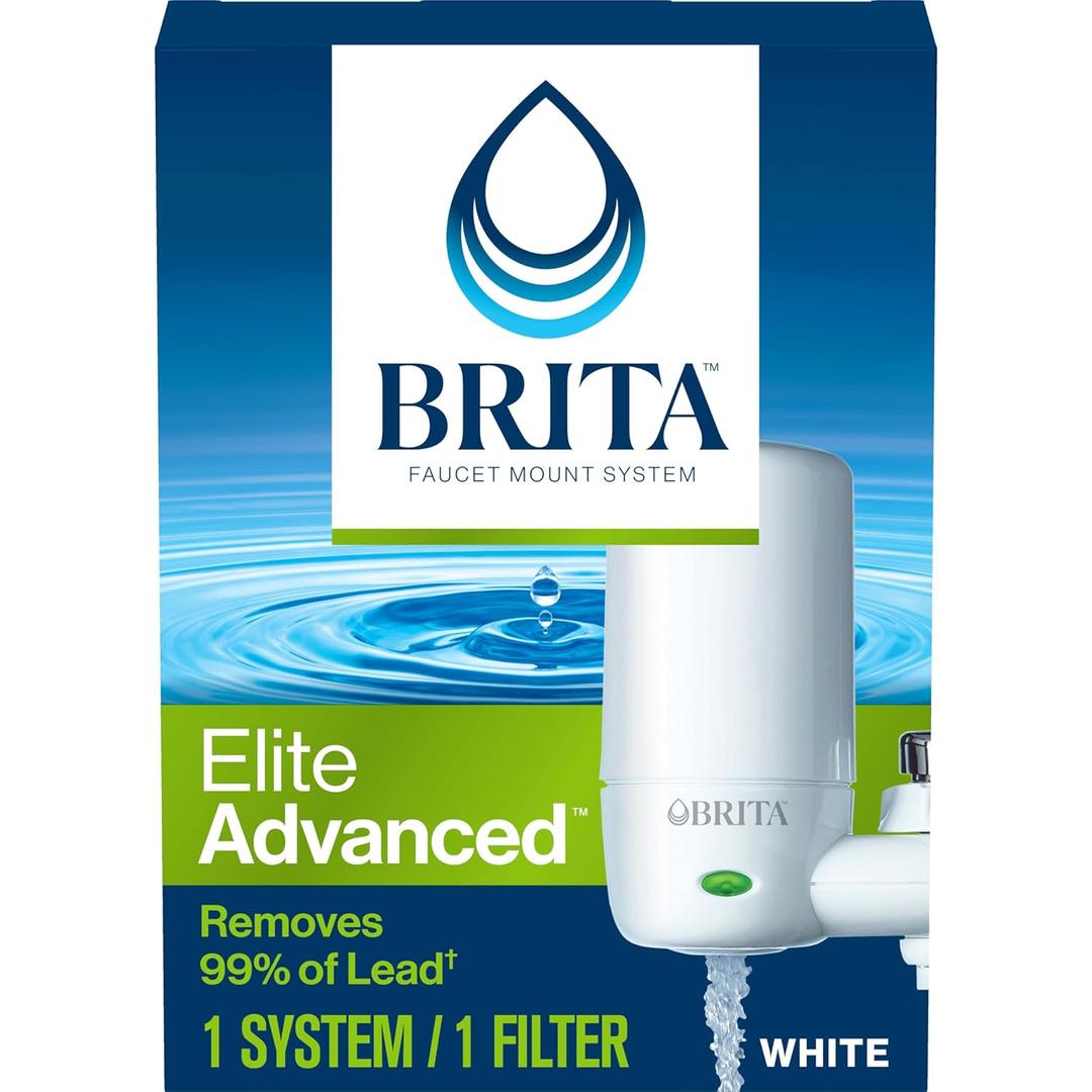 Brita Water Filter for Sink, Complete Faucet Mount Water Filtration System for Tap Water, Reduces 99% of Lead, White