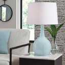 Signature Design by Ashley Rylanton Table Lamp, Tall 28.5 Inch Coastal Accent Light, Glass and Fabric Construction, Ideal for Living Room and Bedroom, Aqua Finish