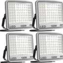 100W LED Flood Light Outdoor, 11000LM Super Bright, Stadium Lights IP67 Waterproof, 6500K for Garage, Yard, Lawn, Stadium, Garden, 9.85 x 12.6 x 2.6 inches, 4 Pack 