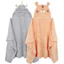 Toddler Bath Towel Hooded Kids Towels Baby Bath Towels for Boy Girl 0-5 Year, 2-Pack Thick Absorbent Toddler Towels with Hood Kids Bath Towel, Large 50''x32'' Baby Hooded Towel for Kids (Orange & Gray)