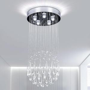 Modern Crystal Chandelier for High Ceilings K9 Crystal Raindrop Flush Mount Chandeliers 5-Lights Gorgeous Pendant Lighting for Living Dining Room Hallway Staircase, 400CM-MP086 Modern Crystal Chandelier for High Ceilings K9 Crystal Raindrop Flush Mount Chandeliers 5-Lights Gorgeous Pendant Lighting for Living Dining Room Hallway Staircase, 400CM-MP086