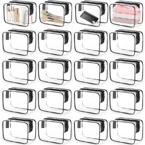 Pafeooui 20 Packs Clear Cosmetic Bags Waterproof Zipper Bags  Medium Transparent PVC Travel Makeup & Toiletry Organizer Pouches (7.09 x 2.36 x 4.72 Inches)