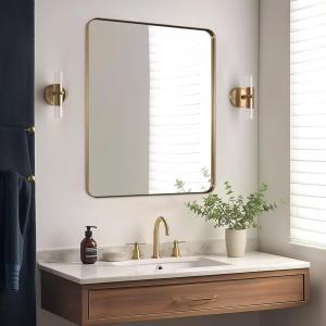 ANDY STAR Gold Bathroom Mirror, 30x36 Brushed Brass Rectangle Mirror for Bathroom, Modern Rectangular Wall Mounted Mirror for Vanity, Crafted of Stainless Steel Metal Frame…