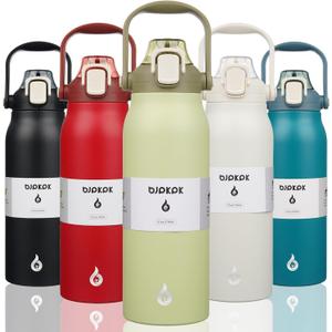 BJPKPK Insulated Water Bottles with Straw, 57 oz Sports Water Bottle with One-handed Opening Lid, BPA Free Leakproof Easy Carry Thermo, Jugs, Flasks for Gym Sports Outdoors,Light Green