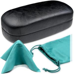 MyEyeglassCase - Large Sunglasses Case - Glasses Holder with Pouch & Cloth - Eyeglass Hard shell Medium - Extra Large frames (As505 Distressed Black)