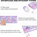 Wireless Keyboard and Mouse Combo, Retro Typewriter Keyboard with Round Keycaps, 2.4GHz USB Cute Wireless Keyboard Mouse for Computer, Desktop, Laptop (Purple Colorful)