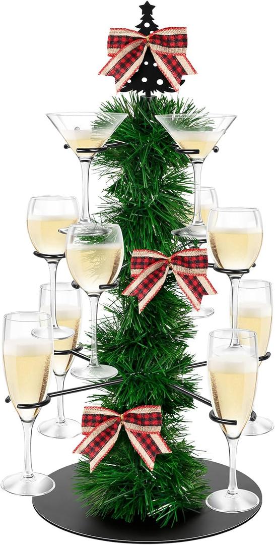 Christmas Cocktail Tree Stand, Champagne Tower Stand, 3 Tier 12 Holders For Display Champagne, Cocktails, Martini, Margarita Cups at Christmas, Weddings, Bridal Shower, Parties & Celebrations Events