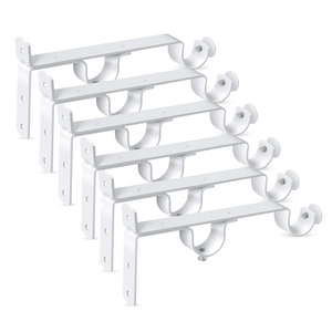 Double Curtain Rod Bracket, Heavy Duty Curtain Rod Holders Hooks, White 6 Pack Drapery Rods Hangers for Wall, Vintage Drapery Rods Support Brackets for 1-1.1 Inch Drape Poles