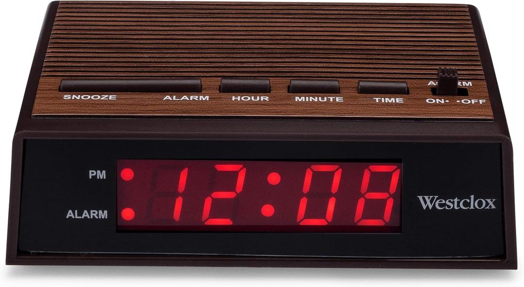 Westclox Retro Wood Style Easy To Read Super Bright Small Night Table Ascending Alarm Clock 22690.