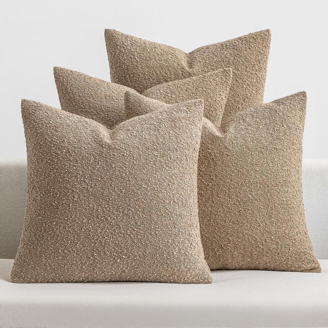 MIULEE Pack of 4 Decorative Textured Boucle Throw Pillow Covers 18x18 Inch Camel Accent Solid Pillow Cases Soft Couch Cushion Covers for Modern Farmhouse Boho Chair Sofa Bed Livingroom Home Decor