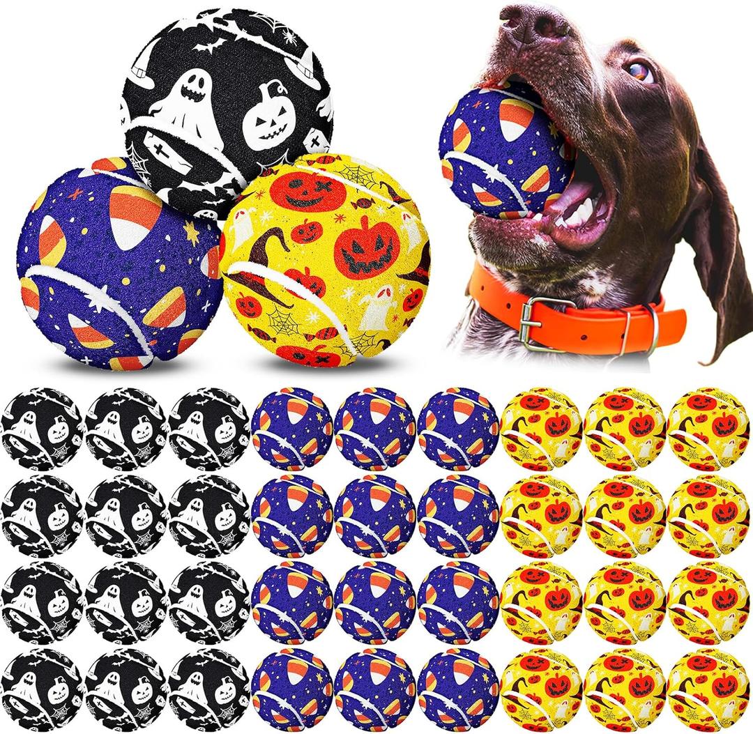 Libima 36 Pcs Halloween Dog Tennis Balls Bulk 2.5 Inches Toy Ball for Small Medium Large Dogs Durable Teething Chew Toys for Aggressive Dogs Exercise Training Catching, 3 Styles(Pumpkin)