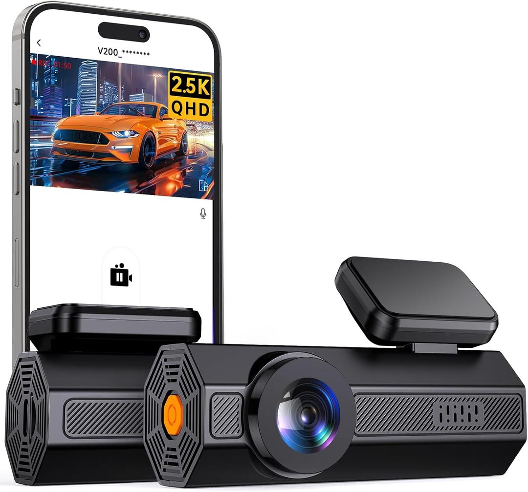 Dash Cam, 2.5K Dash Camera for Cars, V200 WiFi Dash Cam Front, Wireless Dashcam with App, WDR Night Vision, G-Sensor Dashcams for Cars, 24H Parking Mode, Loop Recording, Support 256GB Max, Black