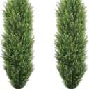 THE BLOOM TIMES 4ft Tall Topiary Trees Artificial Outdoor, UV Resistant Faux Cedar Pine Cypress Bushes Shrubs, 4 Foot Fake Potted Plants for Front Porch Outside Planter Patio Christmas Decor, Set of 2 (Yellow Green)