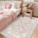 4x6 Bedroom Rug, Soft Non-Slip Vintage Medallion Rug, Low-Pile Printed Indoor 4x6 Washable Area Rugs for Living Room, Bedroom Bedside -Light Blush/Cream