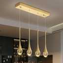 ykolupty Dining Room Light Fixture 4-Light Gold Kitchen Island Lighting Industrial Linear Crystal Chandeliers for Dining Room Pendant Light Fixture for Living Room Hallway Bedroom