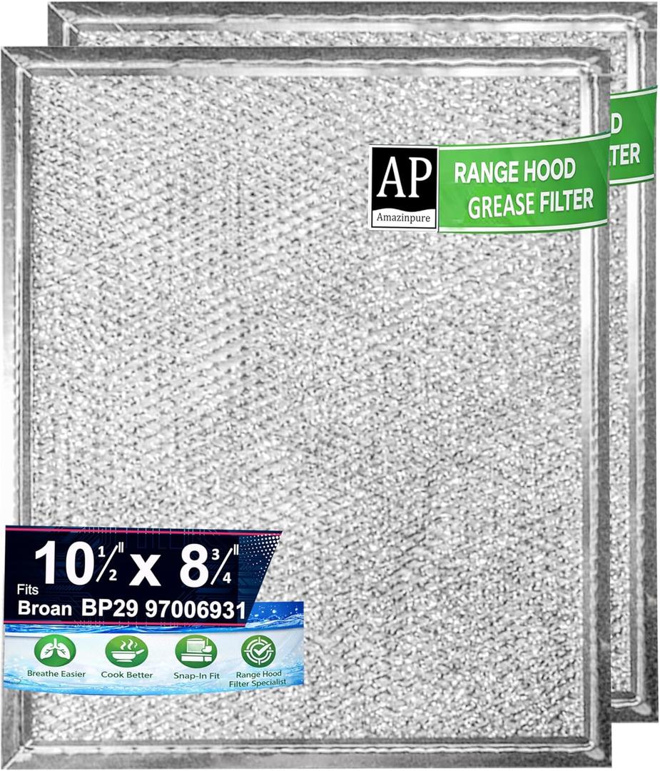 97006931 [OEM PART#S97006931] Broan Nutone range hood grease filter replacement Compatible with BP29 exhaust fan 88150 99010121 10-1/2 x 8-3/4 x 3/32 (10.5 x 8.75) Inch Aluminum 2 Pack