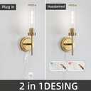 Plug in Wall Sconces Set of Two, Modern Wall Light Plug-in or Hardwired, with Clear Glass Shade, Gold Wall Lamp for Living Room, Bedroom, Bedside, Hallway