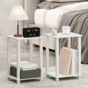 Furinno Simplistic Night Stand Set of 2, 2-Tier Small Nightstand with Open Shelf, Toolless Bedside Table, End Table, Side Table, for Bedroom, Closet, Dorm, White