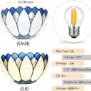 WL0006 Blue White Lotus Tiffany Style Wall Sconce Stained Glass Wall Light Fixtures for Hallway Stairway Bedroom Livingroom, 12 Inches Wide(Blue White)