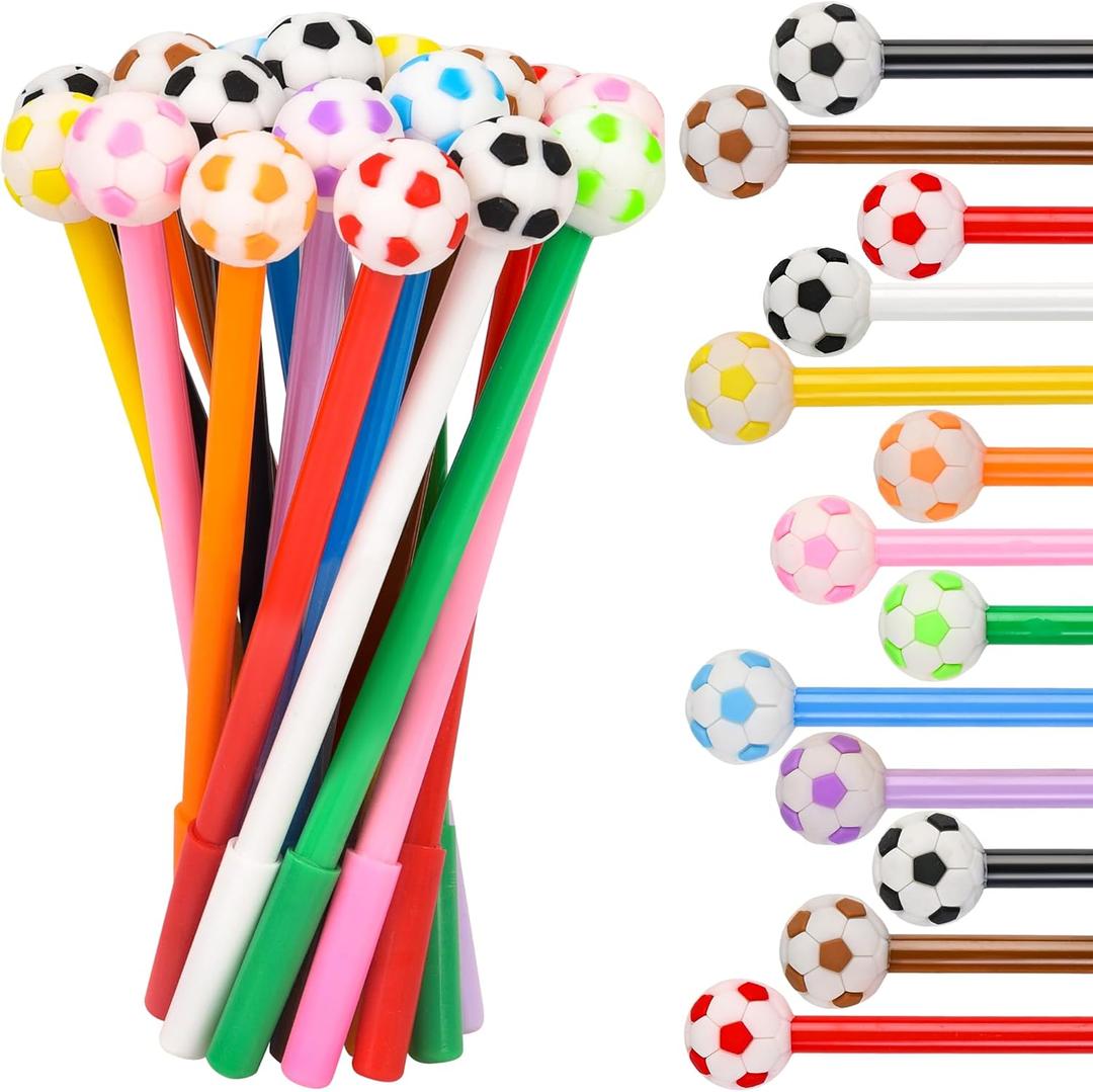 LiYiQ 25 Pcs Soccer Party Favor Cartoon Cute Fun Pens for Kids Kawaii Soccer Shape Gel Black Ink Pen Cute Soccer Pens for School Office Home Student Kids Present
