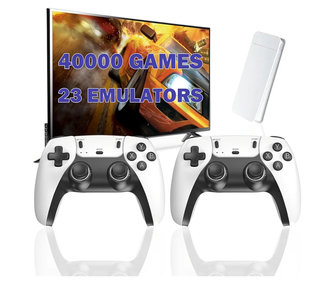 Wireless Retro Game Console Stick with 40000+ Games, Video Game Console 23+ Emulators Classic Games, 4K HDMI Output for TV, Plug & Play Retro Gaming Stick with Dual 2.4G Controllers