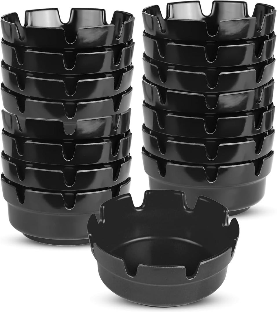 16 Pieces Black Plastic Ash Tray for Cigarette Smokers, Stackable Tabletop Ashtray with 8 Slots of Holder, Ashtrays for Outdoor Indoor Home Patio Office Hotel Bar Restaurant Use (Set of 16 Black)