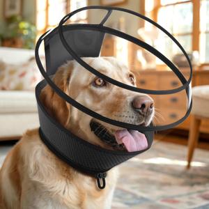 Soft Dog Cone for Dogs After Surgery,Transparent Breathable Dog Cone Collar for Small Large Medium Size Dog,Adjustable Depth Pet Recovery Collars,Elizabethan Collar for Dogs Stop Licking (Black-XXL)