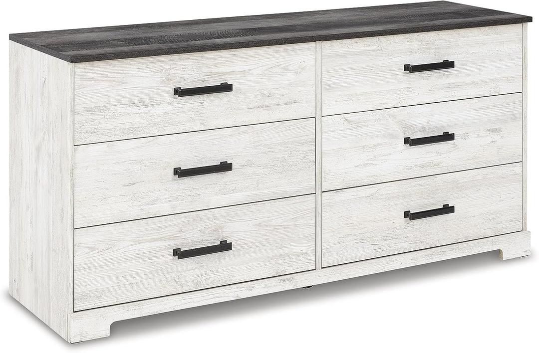 Signature Design by Ashley Shawburn Modern Farmhouse 6 Drawer Dresser, Two Tone White & Dark Gray