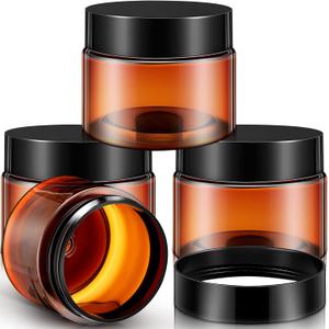 Patelai 4 Pieces Round Wide-mouth Leak Proof Plastic Container Jars with Lids for Travel Storage Makeup Beauty Products Face Creams Oils Salves Ointments DIY Making, (4 Ounce, Amber)