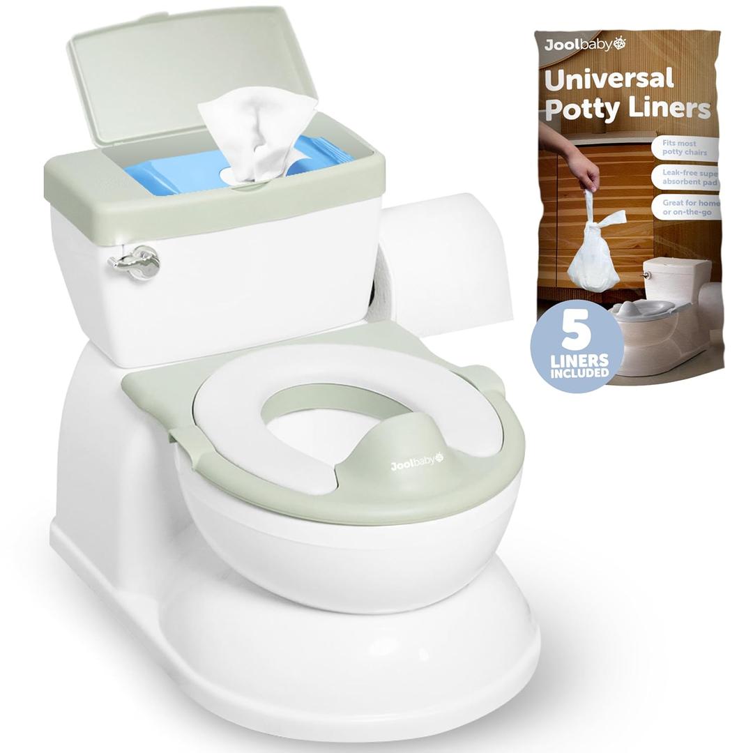 Real Feel 2-in-1 Potty with Wipes Storage, Flushing Sounds & Disposable Liners - Realistic Toilet - Easy to Clean & Assemble - Jool Baby (Sage)