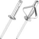 50Pcs Tri-Fold Aluminum Blind Rivets,Tri Grip Exploding Assortment Bulb Style Pop Rivets for Automotive, Soft or Plastic Materials (Silver, 5/32"x1")