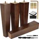 Premium Walnut Square Furniture Legs (Full Install Kit) - Pick Your Size and Color (12 Inches, Brown)
