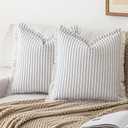 YEENAASY Striped Farmhouse Throw Pillow Covers 22X22 Set of 2 Boho Pillow Cover with Fringe Tassel Chic Cotton Decorative Pillows Modern Neutral Square Cushion Pillowcase for Sofa Couch Bed, Blue