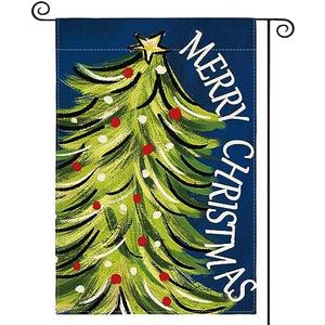 AVOIN colorlife Blue Merry Christmas Garden Flag 12x18 Inch Double Sided, Christmas Tree Xmas Winter Holiday Yard Outdoor Decorative Flag Pack of 3
