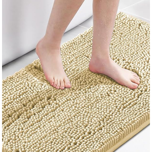 H.VERSAILTEX Microfiber Bath Rugs Chenille Floor Mat Ultra Soft Washable Bathroom Dry Fast Water Absorbent Bedroom Area Rugs, 82 x 35 - Inch, Beige