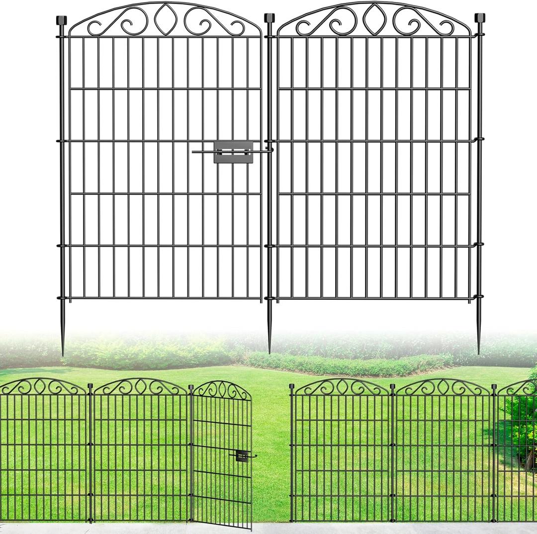12 Panel Garden Fence with Gate - 36in H x 24.1 ft L, No Dig Rustproof Metal Tall Animal Barrier for Dogs Rabbits, Decorative Outdoor Border for Yard, Patio, and Flower Beds