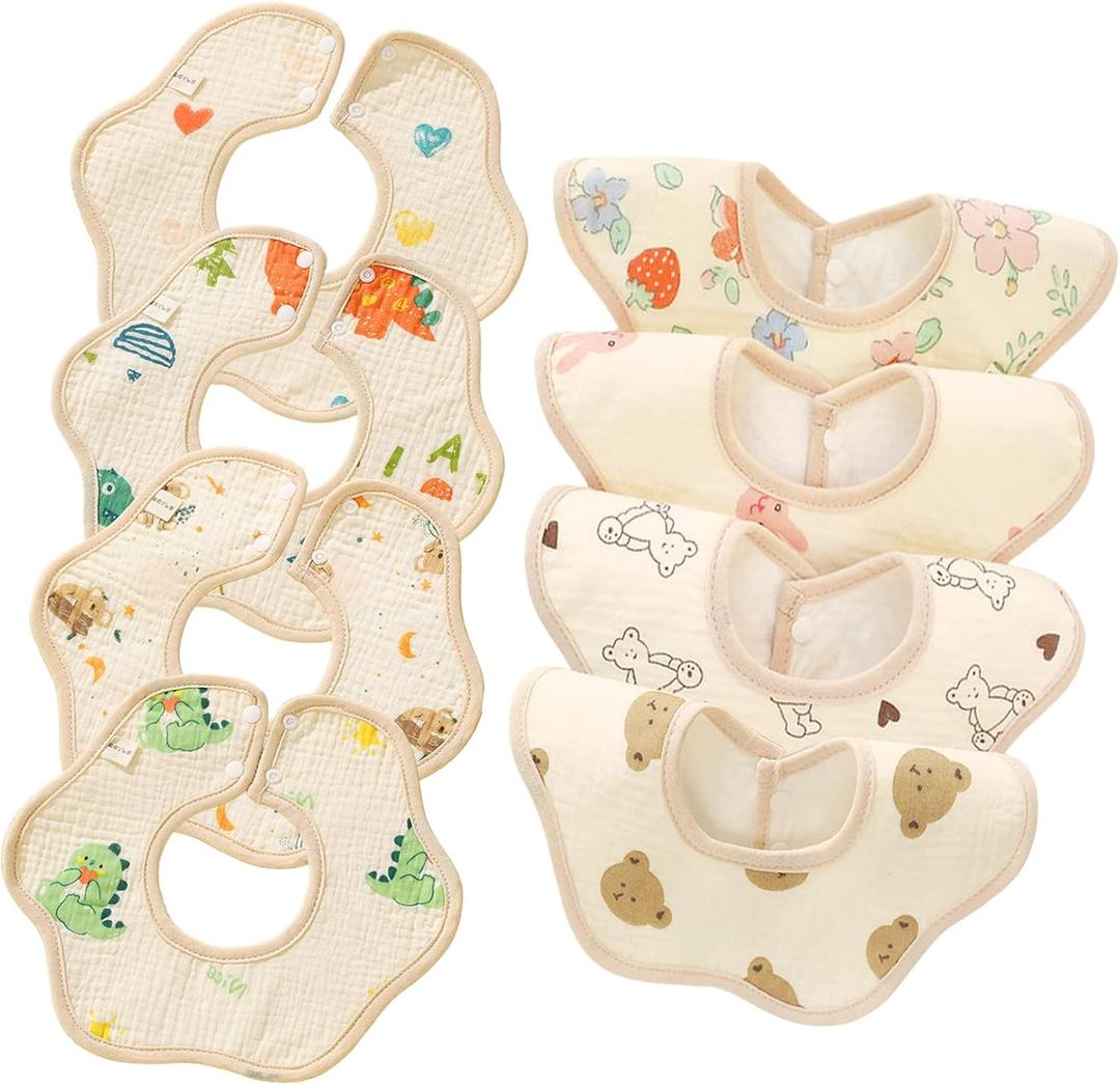 Baby Bibs Muslin Drool Teething Drooling Bibs for Baby Girl Boy Muslin Cotton (Apricot Ceam)