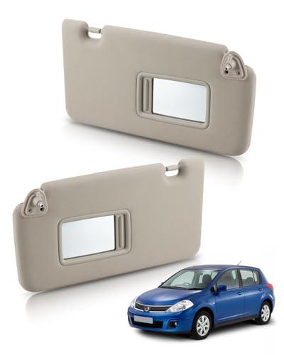 Bestview Left Driver Right Passenger Side Sun Visor with Mirror Compatible with Versa 2007 2008 2009 2010 2011 2012 - Replace# 96401-EL31A 96400-EM31A, Beige