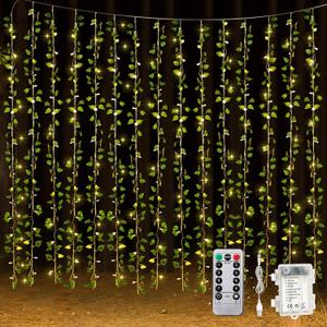Unittype 15 Pcs 6.6 ft 300 LED Fake Ivy Vines Window Curtain String Light for Bedroom, Artificial Hanging Ivy Vines Plant Garland with Light for Wall Garden Outdoor Indoor Decor(Ivy Leaf)