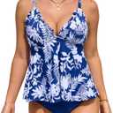 RIHOAS Two Piece Tankini Swimsuits for Women Bathing Suit 2026 | Deep V Neck Top,Flowy Swim Dress with Bottom,Adjustable Straps,Full Coverage Bottom,Slimming,Vacation,Cute Sexy Swimwear (M)