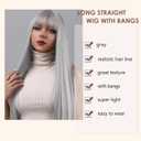 Gray White Wig with Bangs for Women 24 Inch Long Straight silver Wigs Synthetic Heat Resistant Wig for Daily Party Use