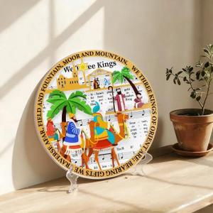 Three Kings Nativity Wood Sign Plaque Three Wise Men Hymn Wall Art Wooden Desk Centerpieces Decor Religious Christmas Ornament with Stand for Da de los Reyes Magos Epiphany Holy Family