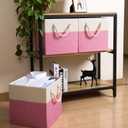 PRANDOM Large Foldable Cube Storage Bins 13x13 inch [4-Pack] Fabric Linen Storage Baskets Cubes Drawer with Cotton Handles Organizer for Shelves Nursery Closet Bedroom Pink