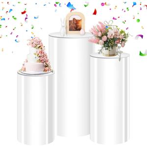 White Cylinder Stands for Party, Party Cylinders Set of 3 Stand, Pedestal Stands for Display Birthday Wedding Bridal Baby Shower Party Decorations 35.4''(L) 29.5'' (M) 23.6'' (S)