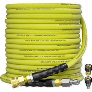 50FT Pressure Washer Hose 3/8" 4500PSI Kink Resistant
Power Washer Hose Steel wire braided Kink resistant, Quick connect fittings, For hot & cold water, M22 Adapter