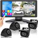 RV Backup Camera System with 10.36 4K Monitor for RV Truck Bus Trailer with 4 Rear/Side View 1080P HD Cameras 4 Splits Touch Screen DVR Recording IP69 Waterproof Bluetooth Music Video Avoid Blind