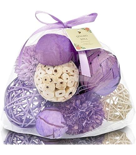 Qingbei Rina Purple Decorative Balls for Bowls,Assorted Vase Filler for Centerpieces,Wicker Rattan Balls Decorative Orbs Woven Spheres,Spring Bowl Fillers for Home Decor Wedding